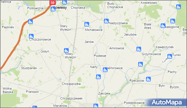 mapa Podlesie gmina Biała Rawska, Podlesie gmina Biała Rawska na mapie Targeo