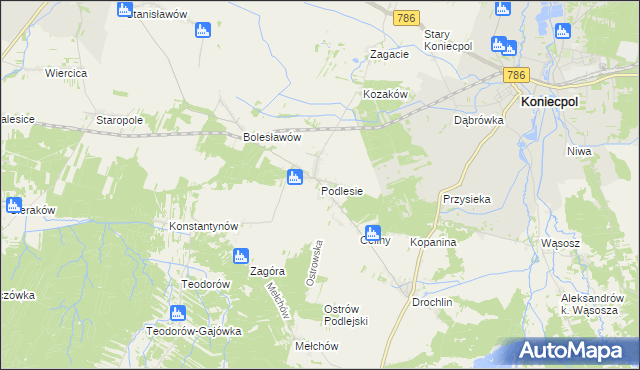 mapa Podlesie gmina Lelów, Podlesie gmina Lelów na mapie Targeo