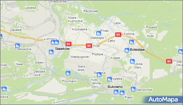 mapa Podlipie gmina Bolesław, Podlipie gmina Bolesław na mapie Targeo