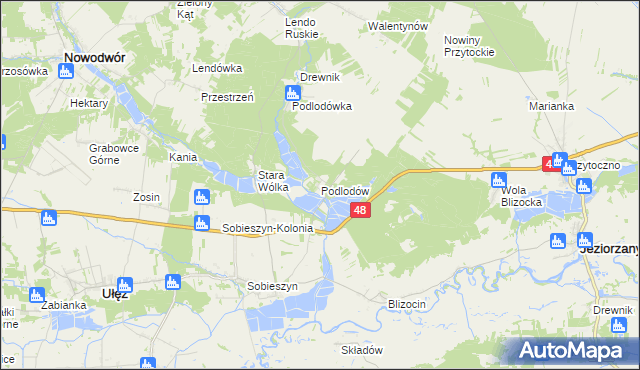 mapa Podlodów gmina Ułęż, Podlodów gmina Ułęż na mapie Targeo