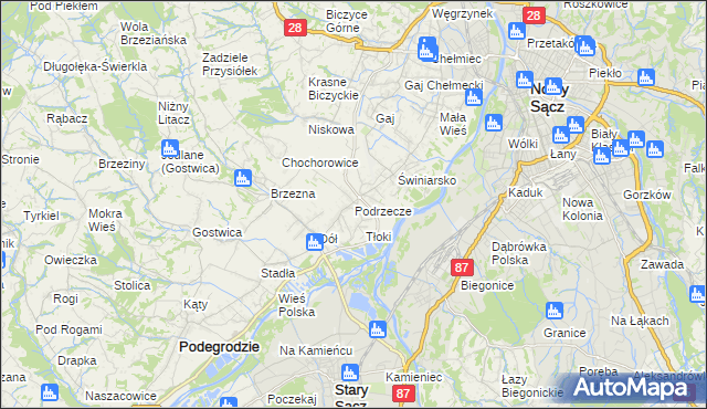 mapa Podrzecze gmina Podegrodzie, Podrzecze gmina Podegrodzie na mapie Targeo