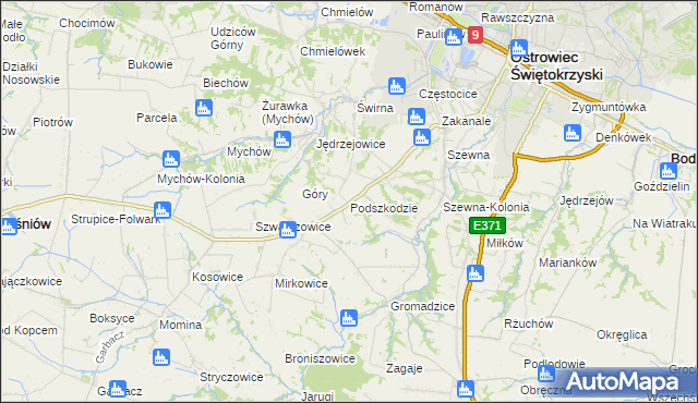mapa Podszkodzie, Podszkodzie na mapie Targeo
