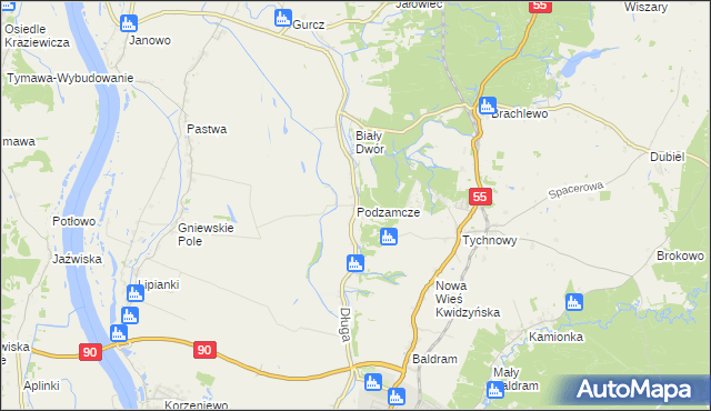 mapa Podzamcze gmina Kwidzyn, Podzamcze gmina Kwidzyn na mapie Targeo