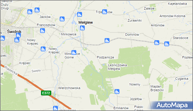 mapa Podzamcze gmina Mełgiew, Podzamcze gmina Mełgiew na mapie Targeo