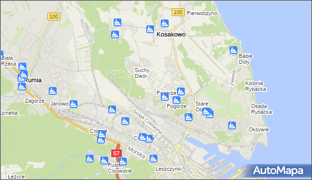 mapa Pogórze gmina Kosakowo, Pogórze gmina Kosakowo na mapie Targeo