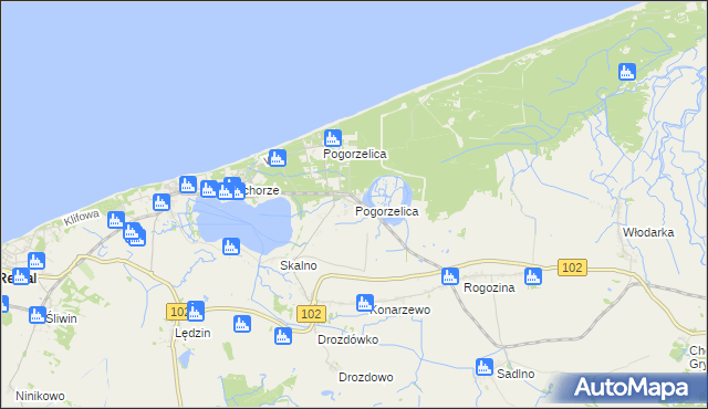 mapa Pogorzelica gmina Karnice, Pogorzelica gmina Karnice na mapie Targeo