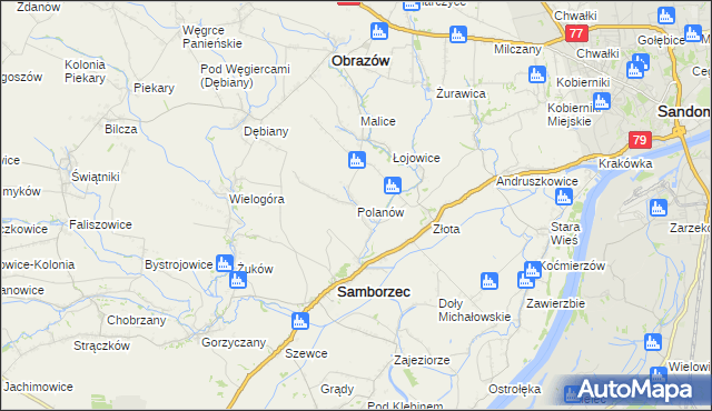 mapa Polanów gmina Samborzec, Polanów gmina Samborzec na mapie Targeo