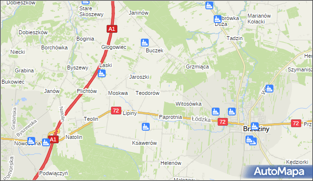mapa Polik gmina Brzeziny, Polik gmina Brzeziny na mapie Targeo