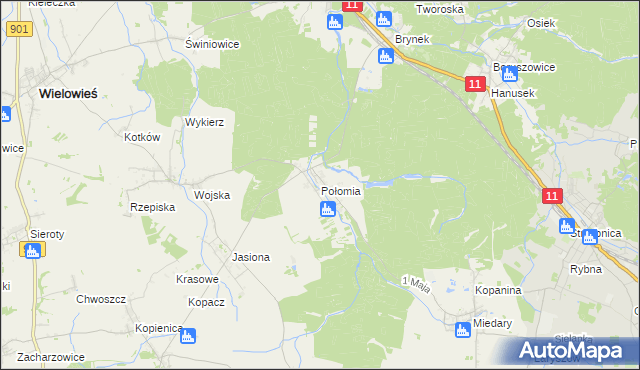 mapa Połomia gmina Tworóg, Połomia gmina Tworóg na mapie Targeo