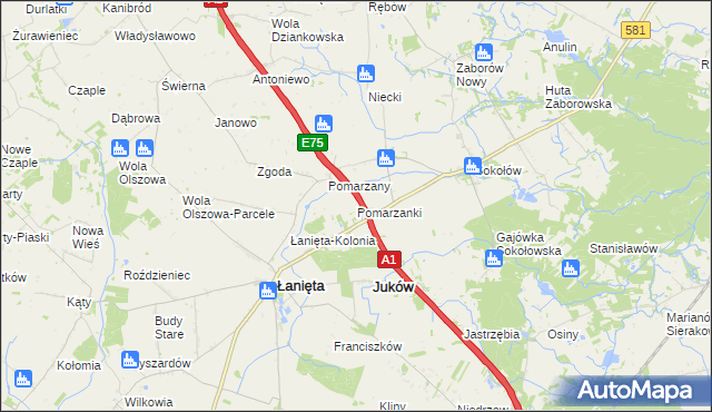 mapa Pomarzanki gmina Gostynin, Pomarzanki gmina Gostynin na mapie Targeo