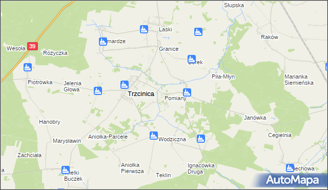 mapa Pomiany gmina Trzcinica, Pomiany gmina Trzcinica na mapie Targeo