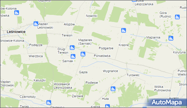 mapa Poniatówka gmina Leśniowice, Poniatówka gmina Leśniowice na mapie Targeo