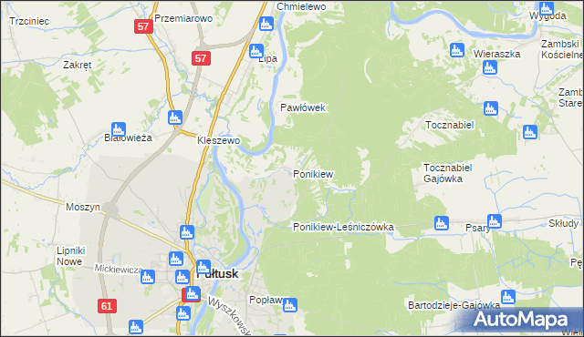 mapa Ponikiew gmina Pułtusk, Ponikiew gmina Pułtusk na mapie Targeo