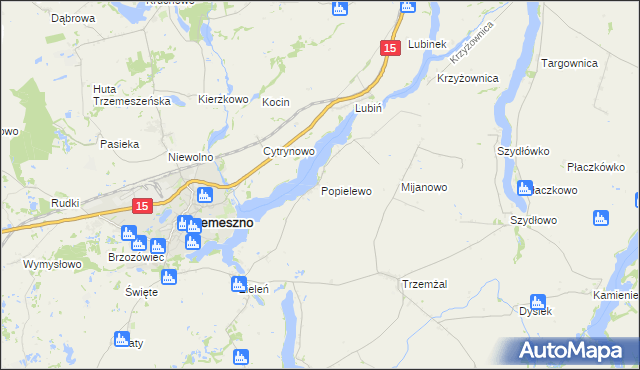 mapa Popielewo gmina Trzemeszno, Popielewo gmina Trzemeszno na mapie Targeo