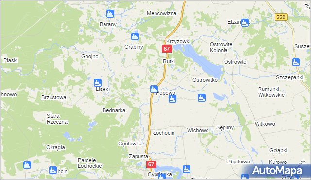 mapa Popowo gmina Lipno, Popowo gmina Lipno na mapie Targeo