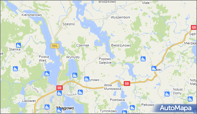 mapa Popowo Salęckie, Popowo Salęckie na mapie Targeo