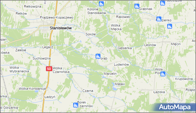 mapa Porąb gmina Stanisławów, Porąb gmina Stanisławów na mapie Targeo