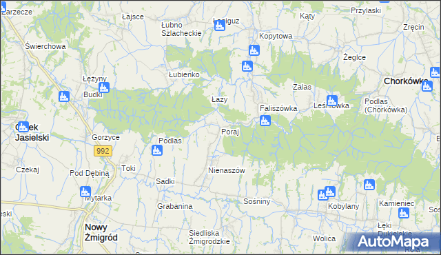 mapa Poraj gmina Chorkówka, Poraj gmina Chorkówka na mapie Targeo