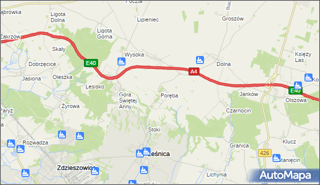 mapa Poręba gmina Leśnica, Poręba gmina Leśnica na mapie Targeo