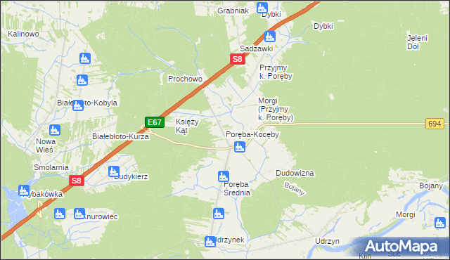 mapa Poręba-Kocęby, Poręba-Kocęby na mapie Targeo