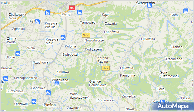 mapa Poręba Radlna, Poręba Radlna na mapie Targeo