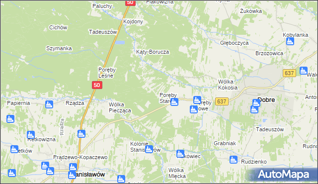 mapa Poręby Stare, Poręby Stare na mapie Targeo