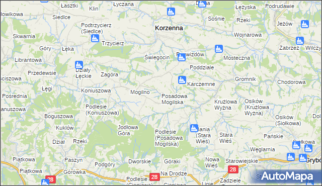 mapa Posadowa Mogilska, Posadowa Mogilska na mapie Targeo