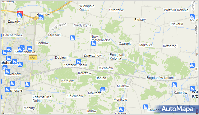 mapa Postękalice, Postękalice na mapie Targeo