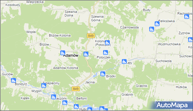mapa Potoczek gmina Adamów, Potoczek gmina Adamów na mapie Targeo