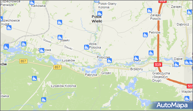 mapa Potoczek gmina Potok Wielki, Potoczek gmina Potok Wielki na mapie Targeo