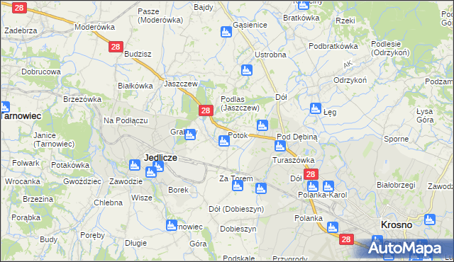 mapa Potok gmina Jedlicze, Potok gmina Jedlicze na mapie Targeo