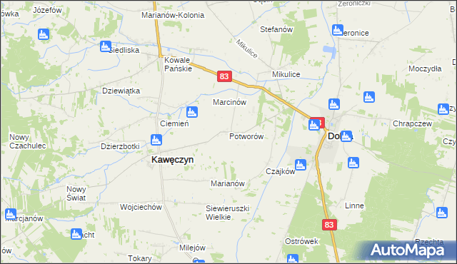 mapa Potworów gmina Dobra, Potworów gmina Dobra na mapie Targeo
