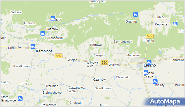 mapa Powązki gmina Leszno, Powązki gmina Leszno na mapie Targeo