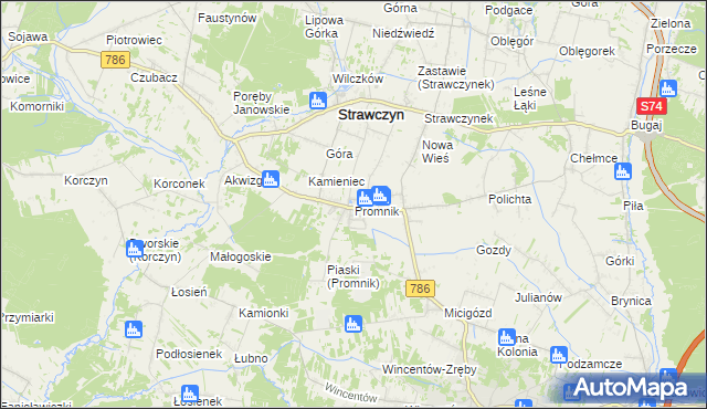 mapa Promnik gmina Strawczyn, Promnik gmina Strawczyn na mapie Targeo