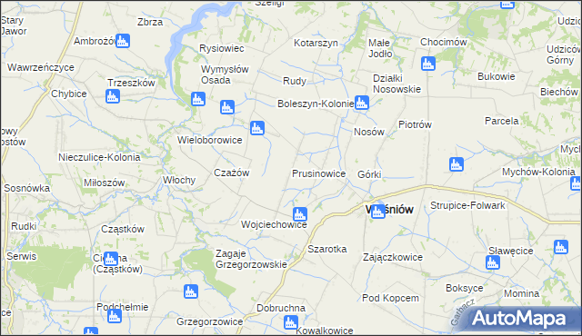mapa Prusinowice gmina Waśniów, Prusinowice gmina Waśniów na mapie Targeo