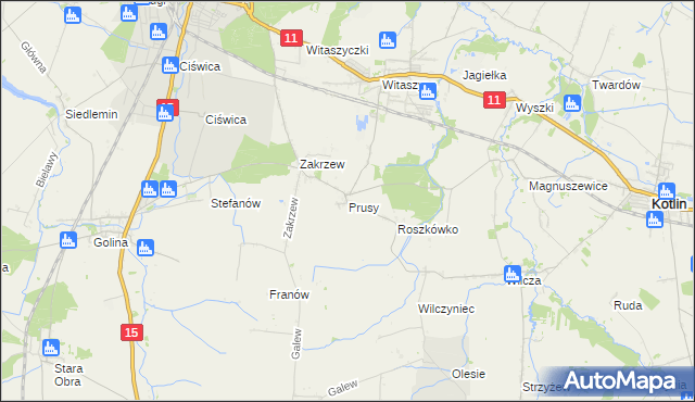 mapa Prusy gmina Jarocin, Prusy gmina Jarocin na mapie Targeo