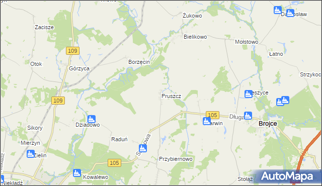 mapa Pruszcz gmina Brojce, Pruszcz gmina Brojce na mapie Targeo