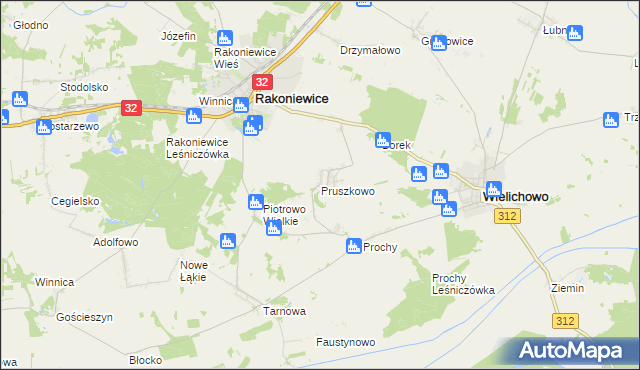 mapa Pruszkowo gmina Wielichowo, Pruszkowo gmina Wielichowo na mapie Targeo