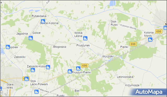 mapa Pruszyn gmina Siedlce, Pruszyn gmina Siedlce na mapie Targeo