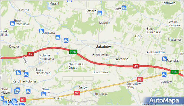 mapa Przedewsie gmina Jakubów, Przedewsie gmina Jakubów na mapie Targeo