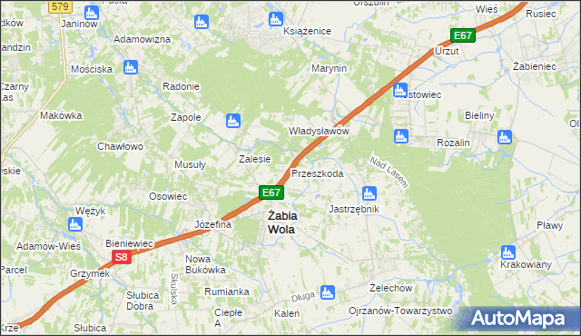 mapa Przeszkoda gmina Żabia Wola, Przeszkoda gmina Żabia Wola na mapie Targeo