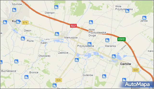 mapa Przybysławice gmina Garbów, Przybysławice gmina Garbów na mapie Targeo