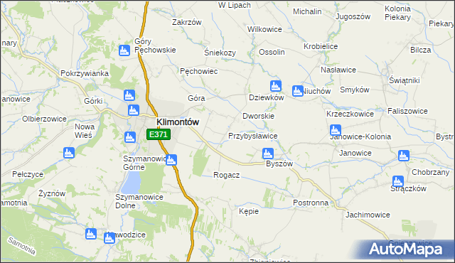 mapa Przybysławice gmina Klimontów, Przybysławice gmina Klimontów na mapie Targeo