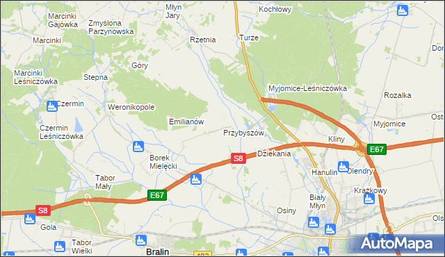 mapa Przybyszów gmina Kępno, Przybyszów gmina Kępno na mapie Targeo