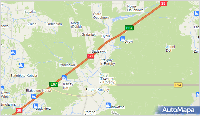 mapa Przyjmy k. Poręby, Przyjmy k. Poręby na mapie Targeo