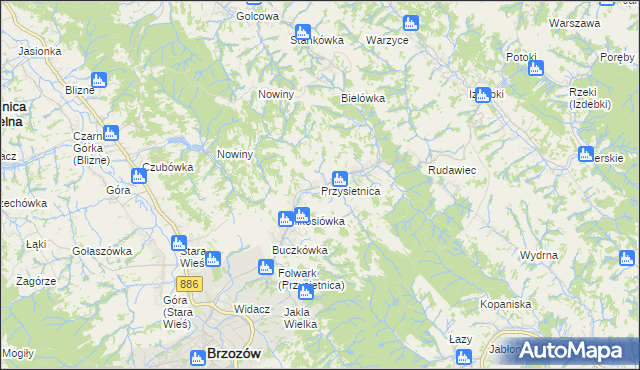 mapa Przysietnica gmina Brzozów, Przysietnica gmina Brzozów na mapie Targeo