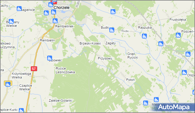 mapa Przysowy gmina Chorzele, Przysowy gmina Chorzele na mapie Targeo