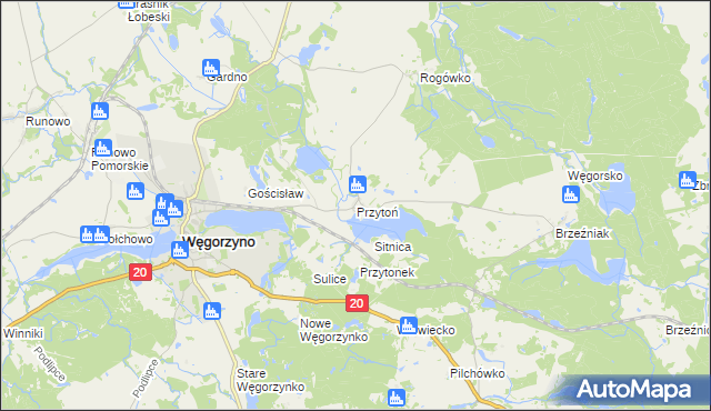 mapa Przytoń gmina Węgorzyno, Przytoń gmina Węgorzyno na mapie Targeo