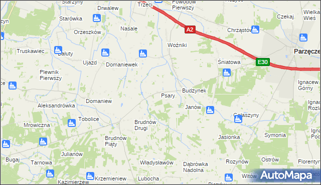 mapa Psary gmina Dalików, Psary gmina Dalików na mapie Targeo