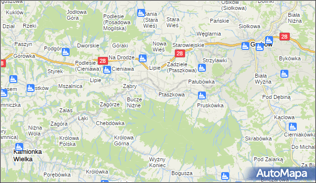 mapa Ptaszkowa, Ptaszkowa na mapie Targeo